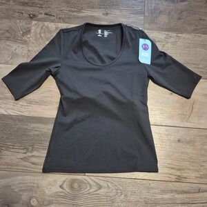 Joy‎ Clean Boss Top Women's Scoop Neck 3/4 Sleeve Gray Athleisure Tee Shirt